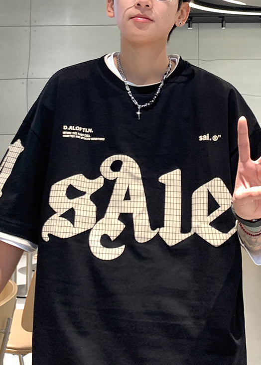 T-shirt en coton à imprimés d'été décontractés pour homme, vert, deux faux