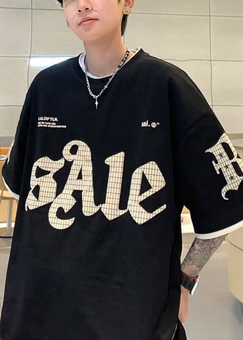 T-shirt en coton à imprimés d'été décontractés pour homme, vert, deux faux