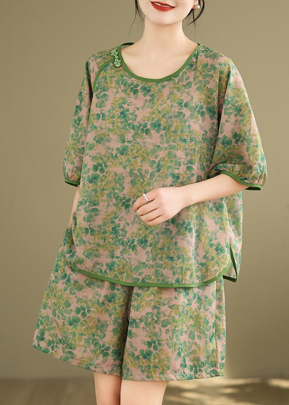 Casual Set Shorts Stücke Kurze Und Offene Zwei Seite Shirt T Grün