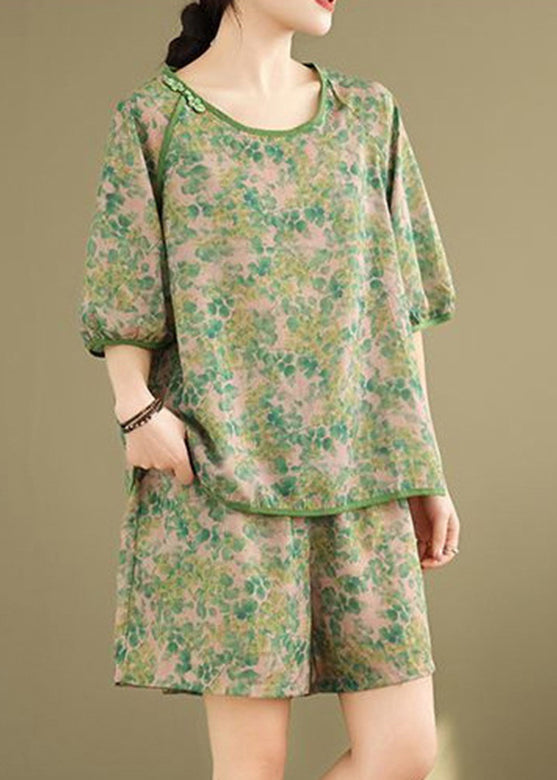 Casual Set Shorts Stücke Kurze Und Offene Zwei Seite Shirt T Grün