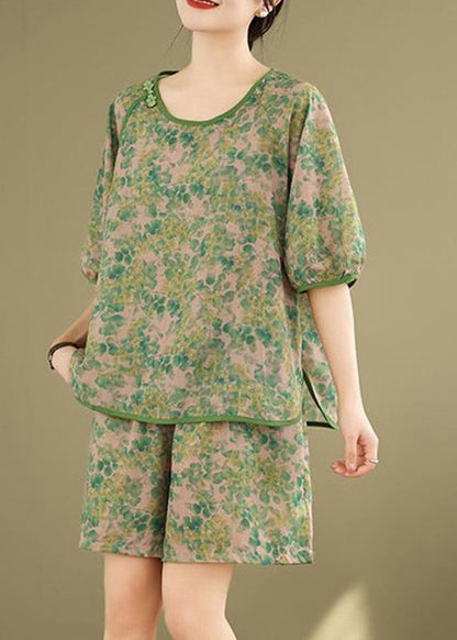 Casual Set Shorts Stücke Kurze Und Offene Zwei Seite Shirt T Grün