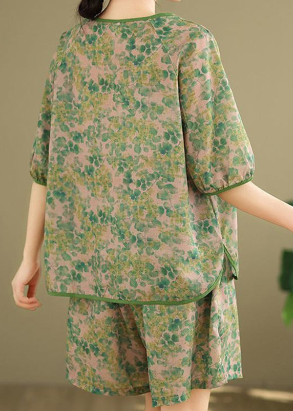 Casual Set Shorts Stücke Kurze Und Offene Zwei Seite Shirt T Grün