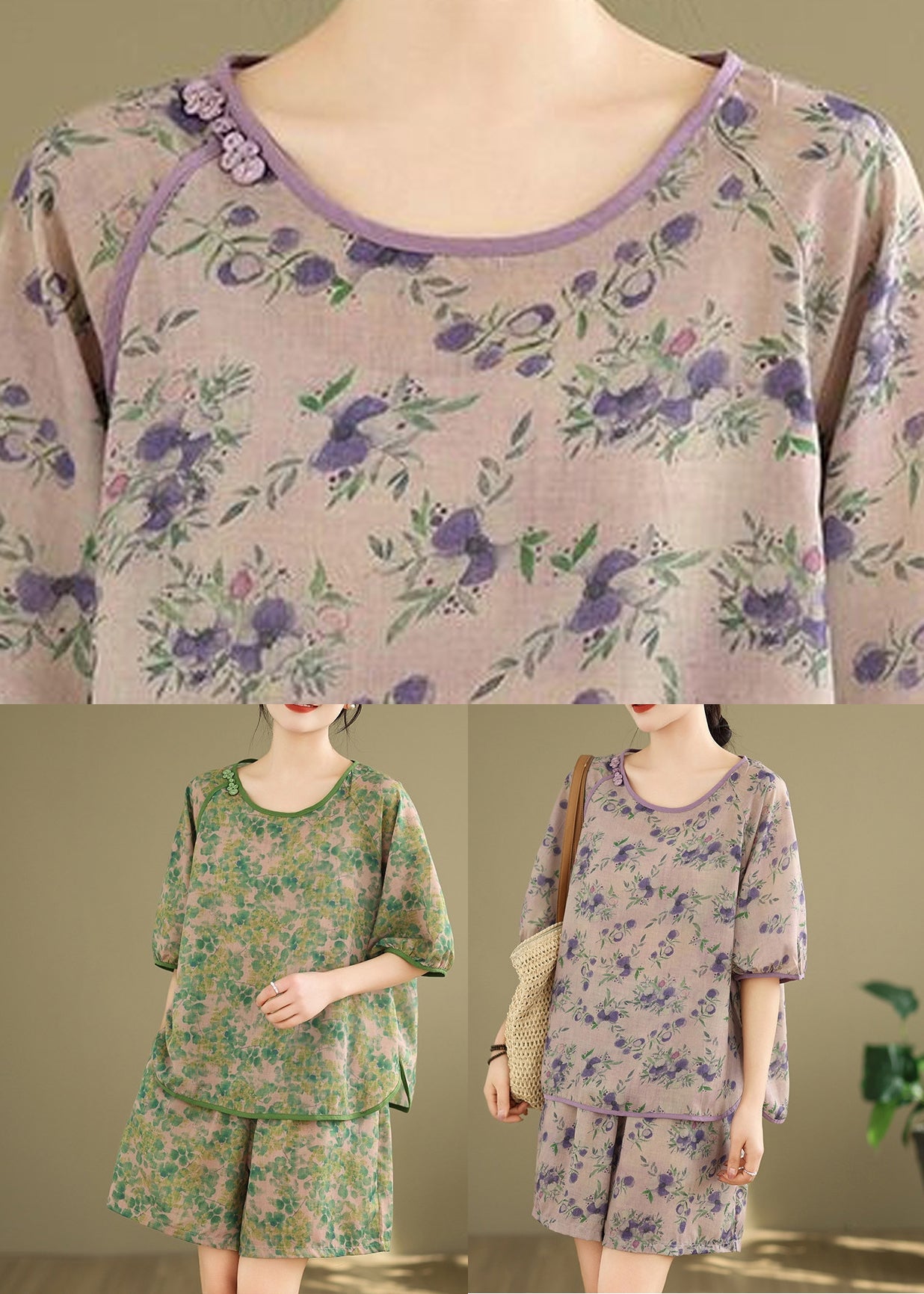 Casual Set Shorts Stücke Kurze Und Offene Zwei Seite Shirt T Grün