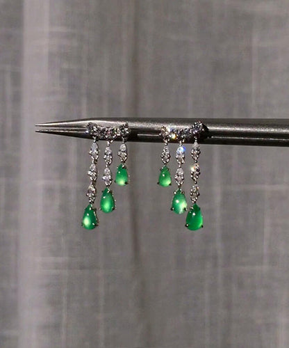 Tassel Drop Green Sterling Silver Water Casual Chalcedony