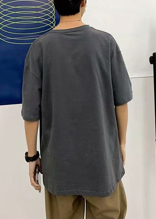 Print T Summer Cotton Casual Cats Men Grey Shirt