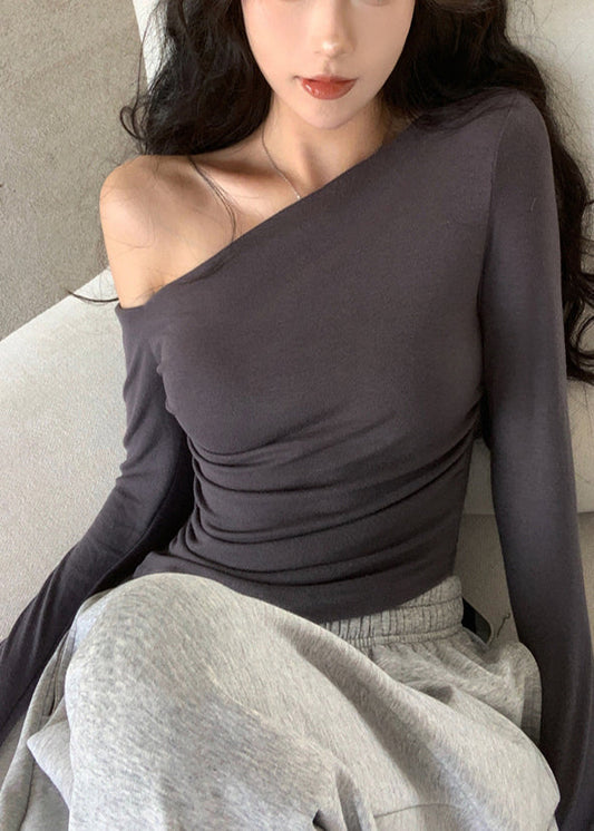 Lässiges, schulterfreies Oberteil aus Baumwolle in Grau für den Herbst