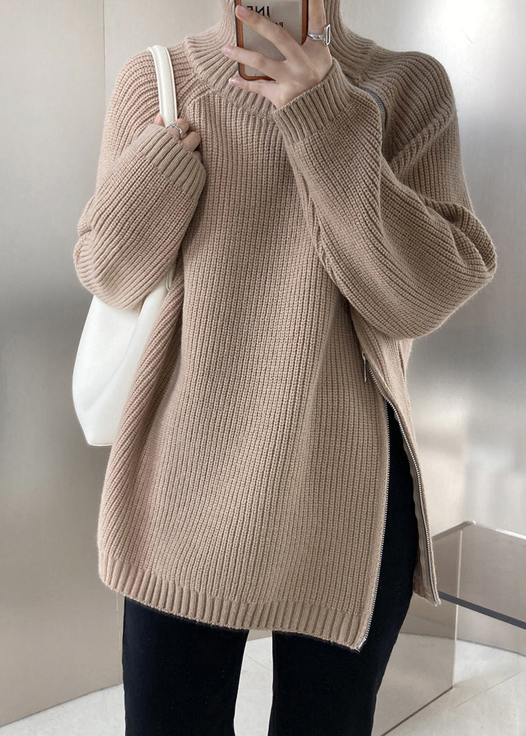 Casual Grey Turtleneck Thick Cotton Knit Sweaters Fall QE073