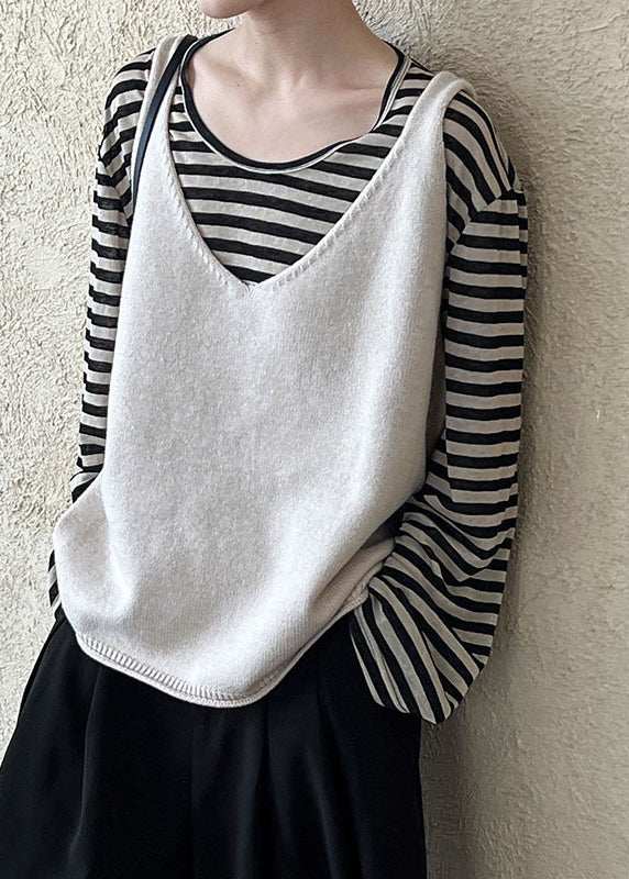 Casual Grey V Neck Thick Cotton Knit Vest Sleeveless QE080