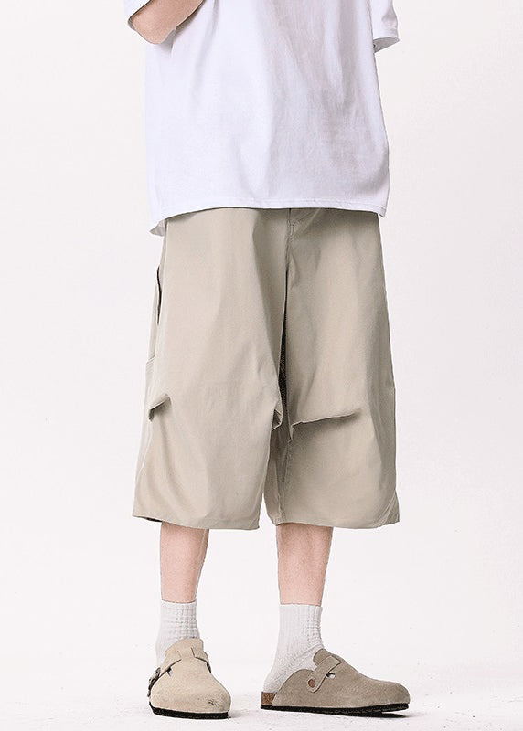 Casual Khaki Asymmetrical Pockets Patchwork High Waist Men Pants YT005