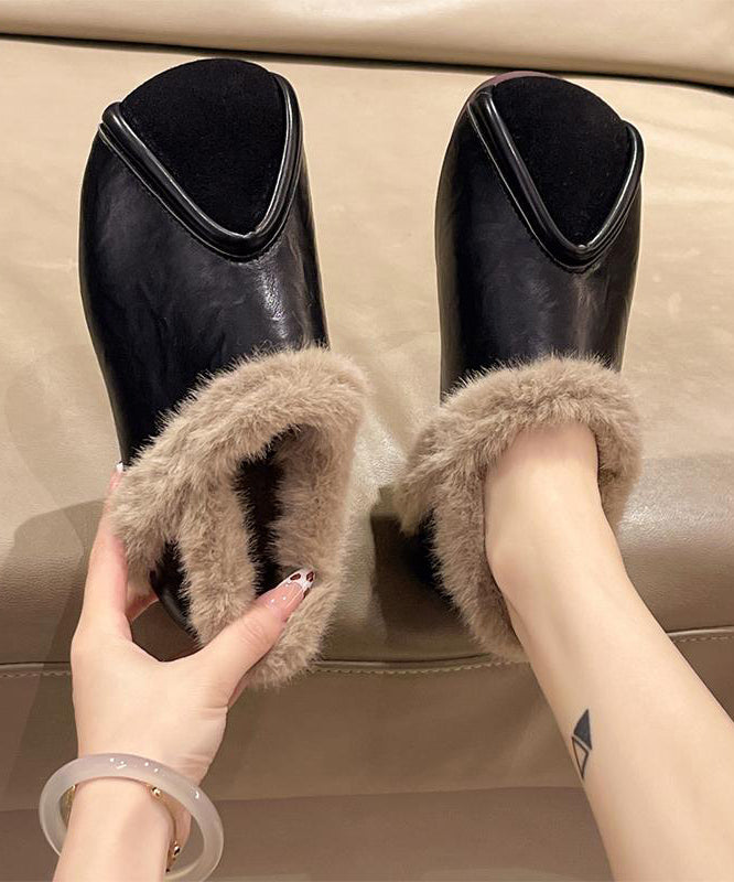Lässige Khaki-Komfort-Spleißen-Plattfuß-Schuhe mit flauschigem Wollfutter TE021