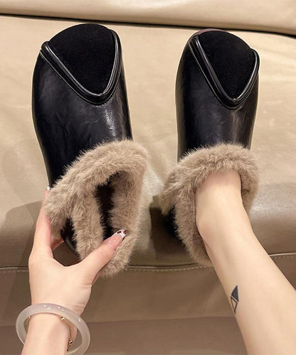 Lässige Khaki-Komfort-Spleißen-Plattfuß-Schuhe mit flauschigem Wollfutter TE021