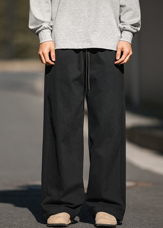 Pantalon large en coton brodé kaki pour homme, poches, style décontracté