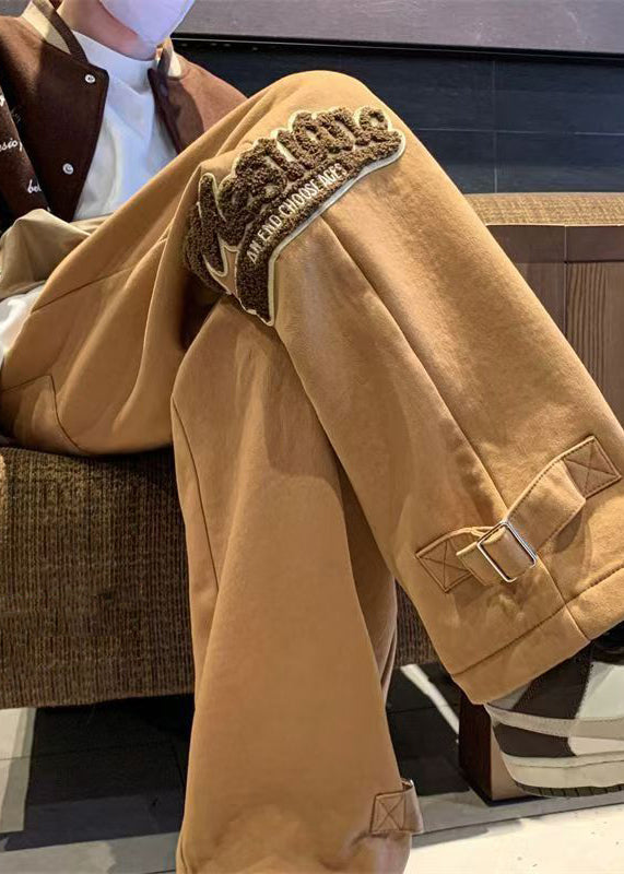 Pantalon décontracté kaki en polaire chaude pour homme, taille élastique, avec lettres, printemps RM055