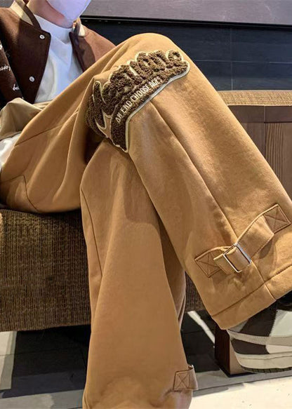 Pantalon décontracté kaki en polaire chaude pour homme, taille élastique, avec lettres, printemps RM055
