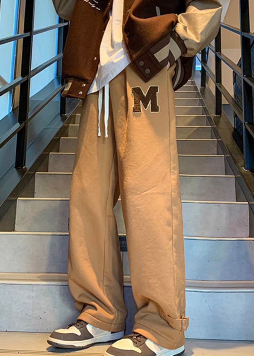 Pantalon décontracté kaki en polaire chaude pour homme, taille élastique, avec lettres, printemps RM055