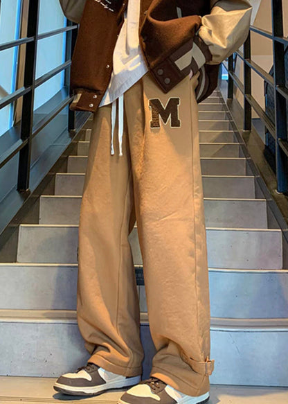 Pantalon décontracté kaki en polaire chaude pour homme, taille élastique, avec lettres, printemps RM055