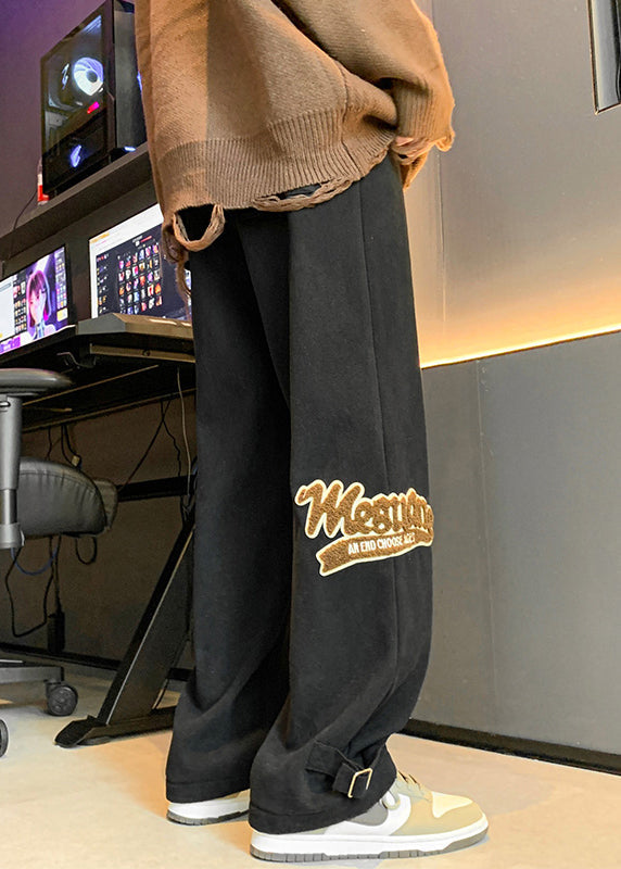 Pantalon décontracté kaki en polaire chaude pour homme, taille élastique, avec lettres, printemps RM055