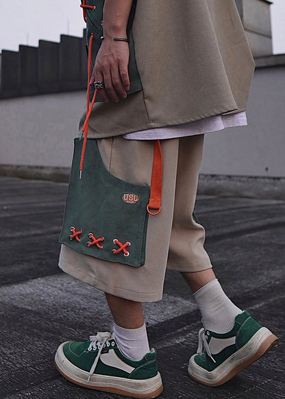 Khaki Pockets Cotton Summer Shorts Casual Mens Oversized