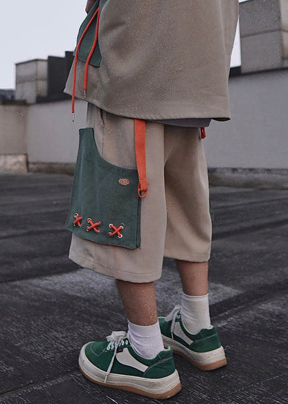 Khaki Pockets Cotton Summer Shorts Casual Mens Oversized