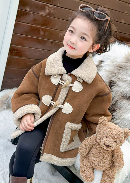 Casual Khaki Taschen Patchwork Dicke Warme Fuzzy Wolle Gefüttert Mädchen Mäntel WinterTG027