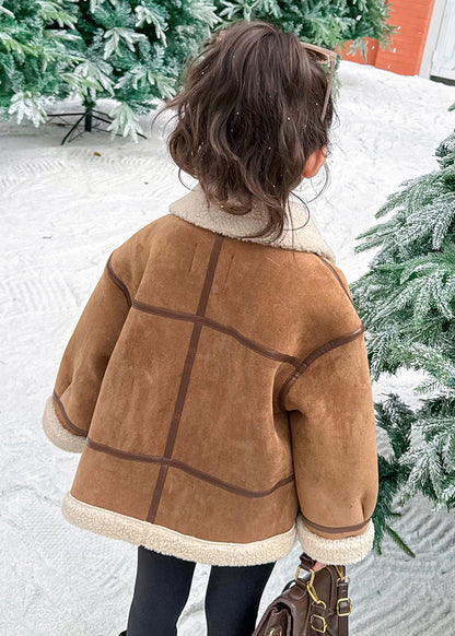 Casual Khaki Taschen Patchwork Dicke Warme Fuzzy Wolle Gefüttert Mädchen Mäntel WinterTG027