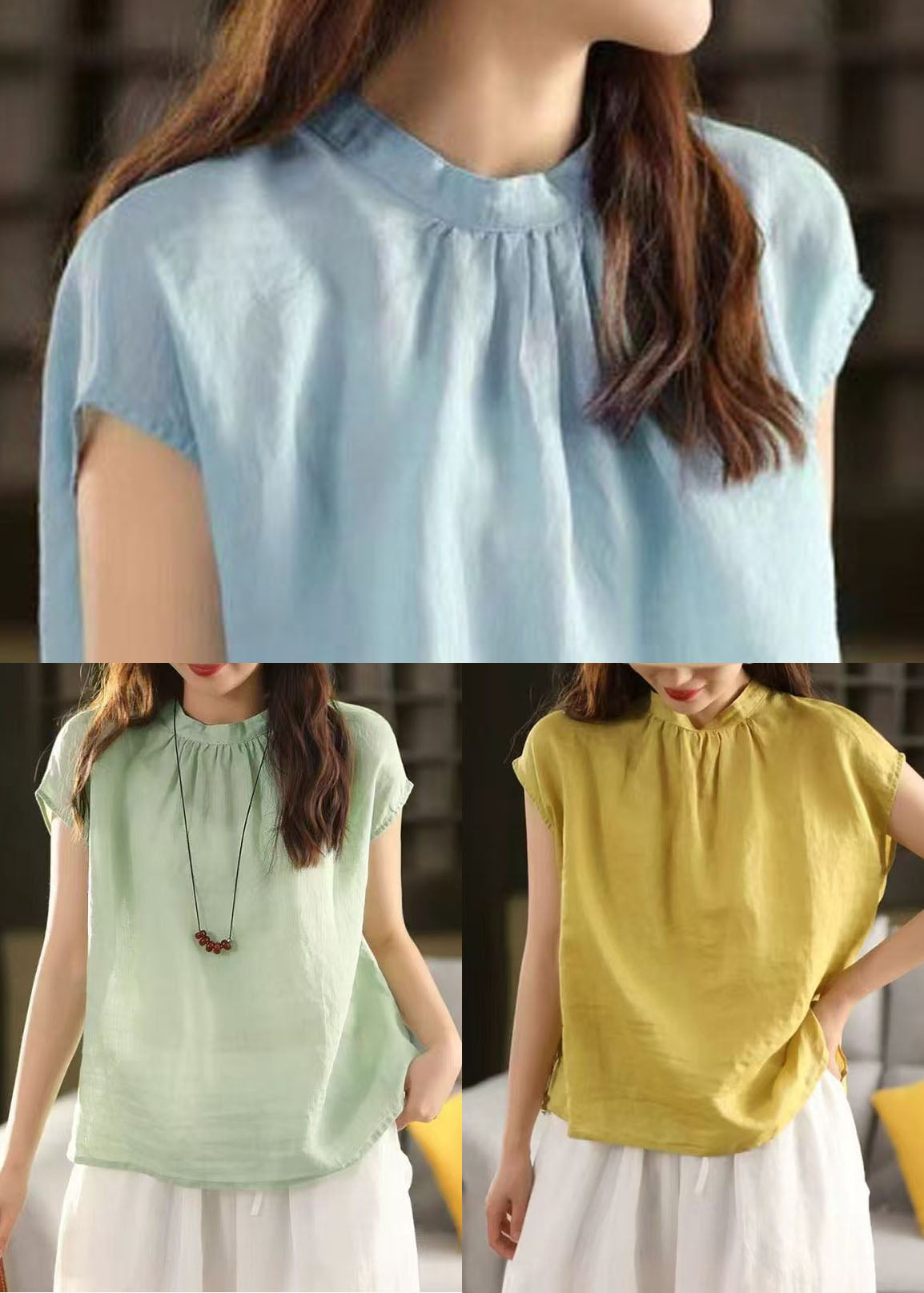 Linen Casual Summer Tops Green Light Oversized