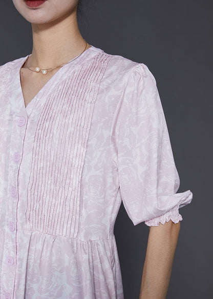 Robe décontractée en coton froissé à imprimé violet clair pour l'été SD1021