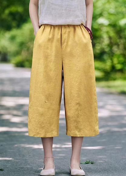 Pantalon court décontracté d'été à taille élastique et poches en lin