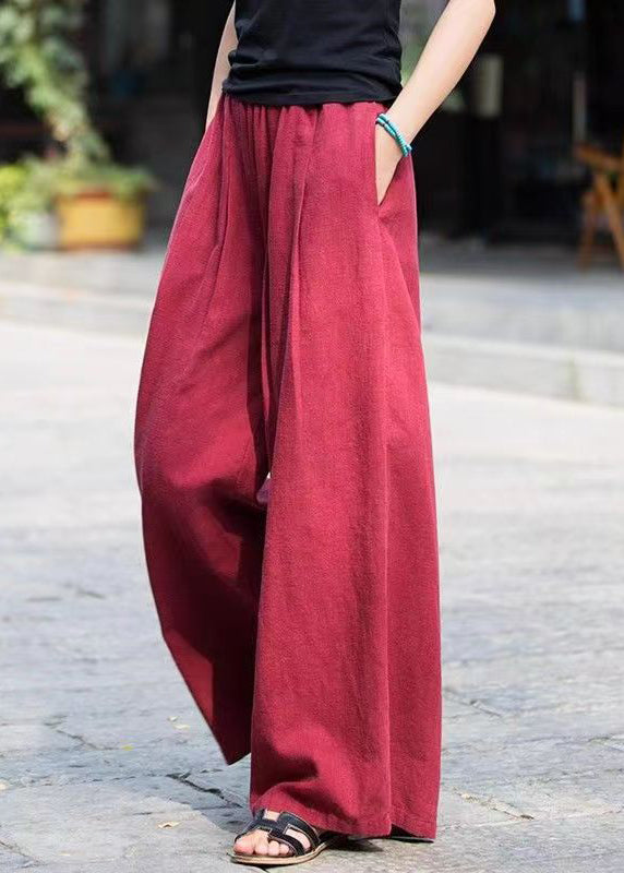 Casual Mulberry Pockets Elastic Waist Cotton Wide Leg Pants Summer QK003