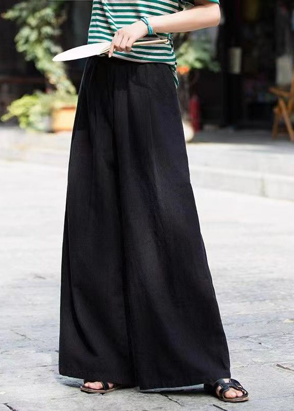 Casual Mulberry Pockets Elastic Waist Cotton Wide Leg Pants Summer QK003