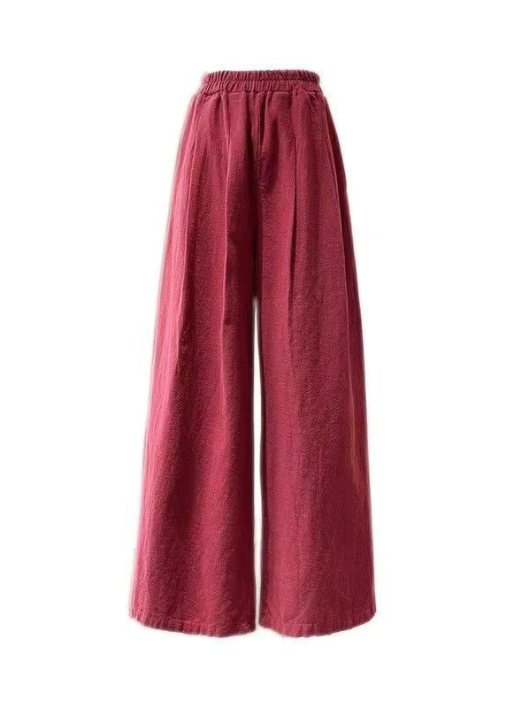 Casual Mulberry Pockets Elastic Waist Cotton Wide Leg Pants Summer QK003