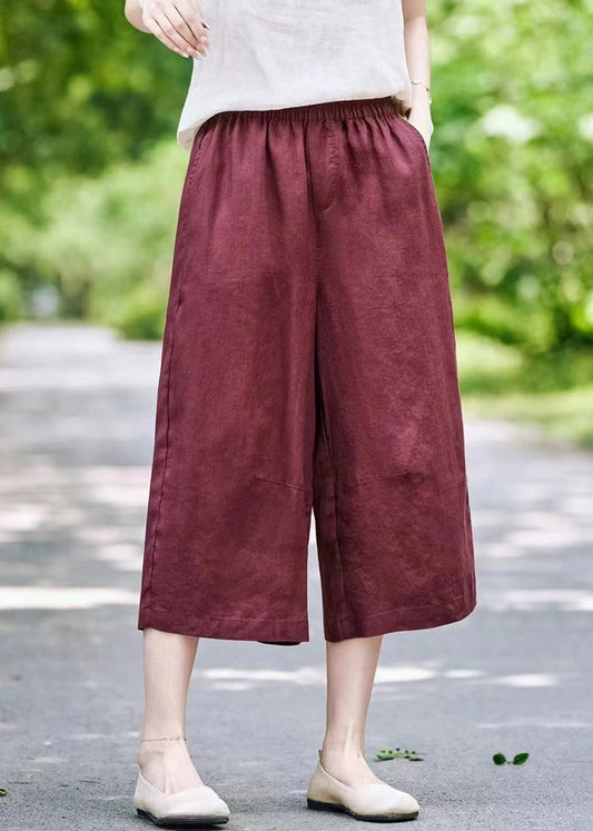Pantalon d'été court élastique en lin avec poches