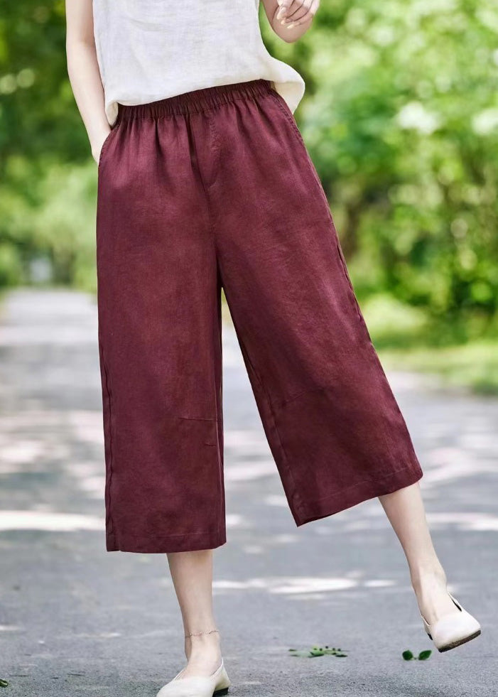 Pantalon d'été court élastique en lin avec poches