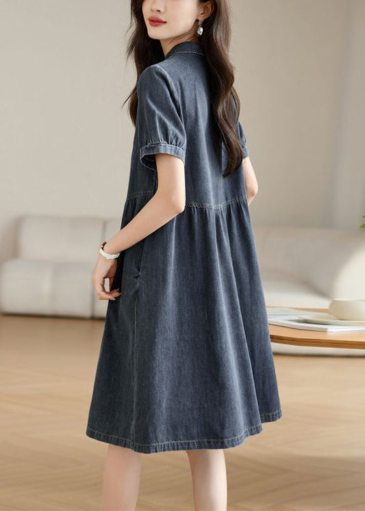 Sommerkragen Pan Peter Casual Work Denim Navy Kleid