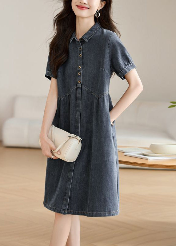Sommerkragen Pan Peter Casual Work Denim Navy Kleid