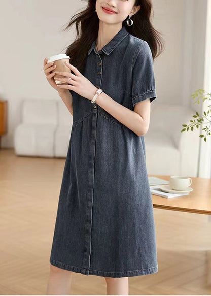 Sommerkragen Pan Peter Casual Work Denim Navy Kleid