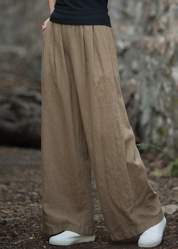 Casual Navy Pockets Elastic Waist Linen Wide Leg Pants Summer LK017