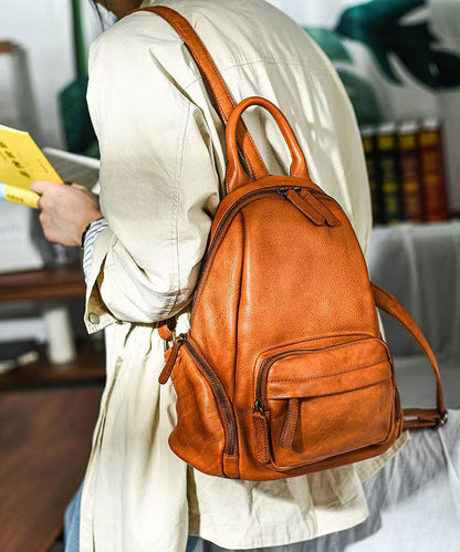 Leather Handbag Large Backpack Tote Capacity Casual Orange
