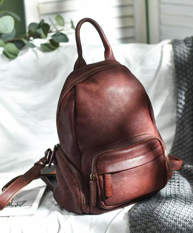 Leather Handbag Large Backpack Tote Capacity Casual Orange
