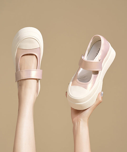 Casual Pink Buckle Strap Splicing Platform Flat Feet Shoes YC031
