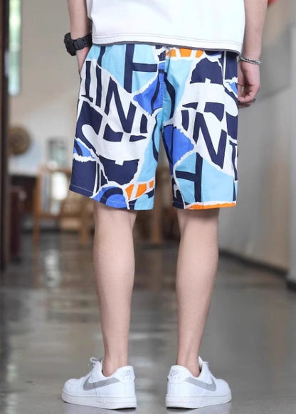 Print Casual Cotton Shorts Pockets Summer Pink Mens