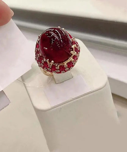 Bague décontractée en or rose 14 carats plaquée or violet avec rubis ovale incrusté QI049