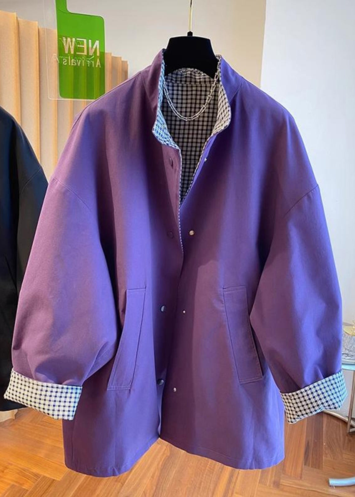 Casual Purple Stand Collar Wear On Both Sides Cotton Jacket Fall WN020