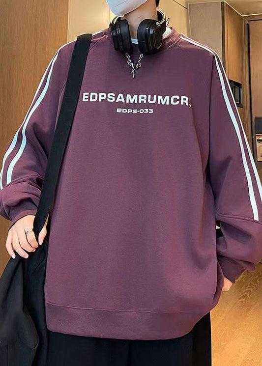 Sweat-shirt décontracté en coton à rayures violettes pour homme, automne RP072