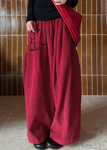 Hosen Taschen Hohe Frühling Dot Cord Breite Rote Bein Taille Casual