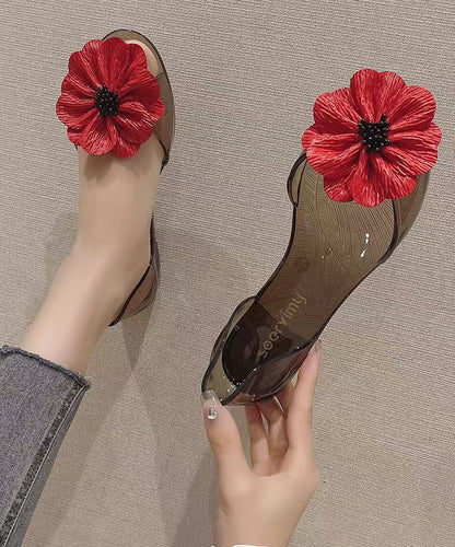 Toe Red Floral Casual Water Splicing Peep Sandals
