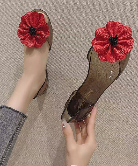 Sandales ouvertes décontractées à fleurs rouges et à bout ouvert
