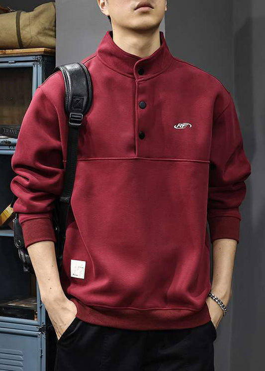 Chemise à manches longues en coton rouge TC021 pour homme, style streetwear, printemps, col montant, style décontracté