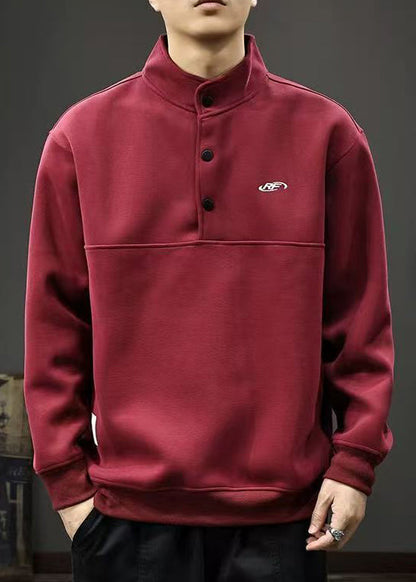 Rot TC021 Baumwolle Streetwear Frühling Knopf Stehkragen Männer