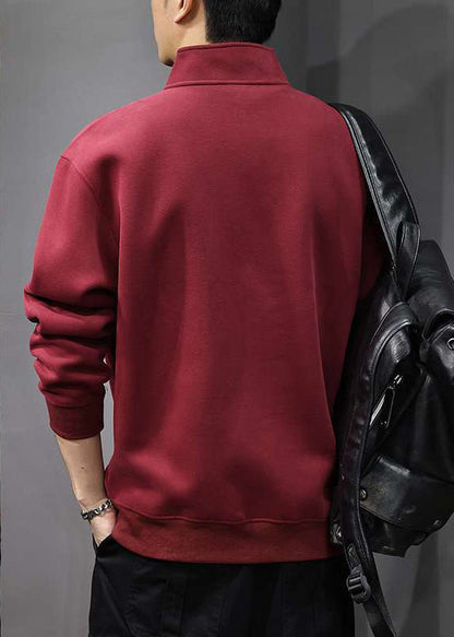 Rot TC021 Baumwolle Streetwear Frühling Knopf Stehkragen Männer